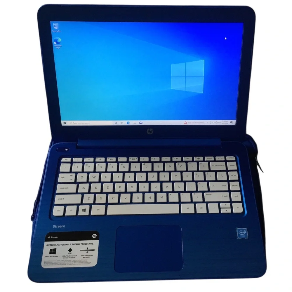 HP Bright Blue Laptop with White Keyboard. Gently used. Windows 10 installed.